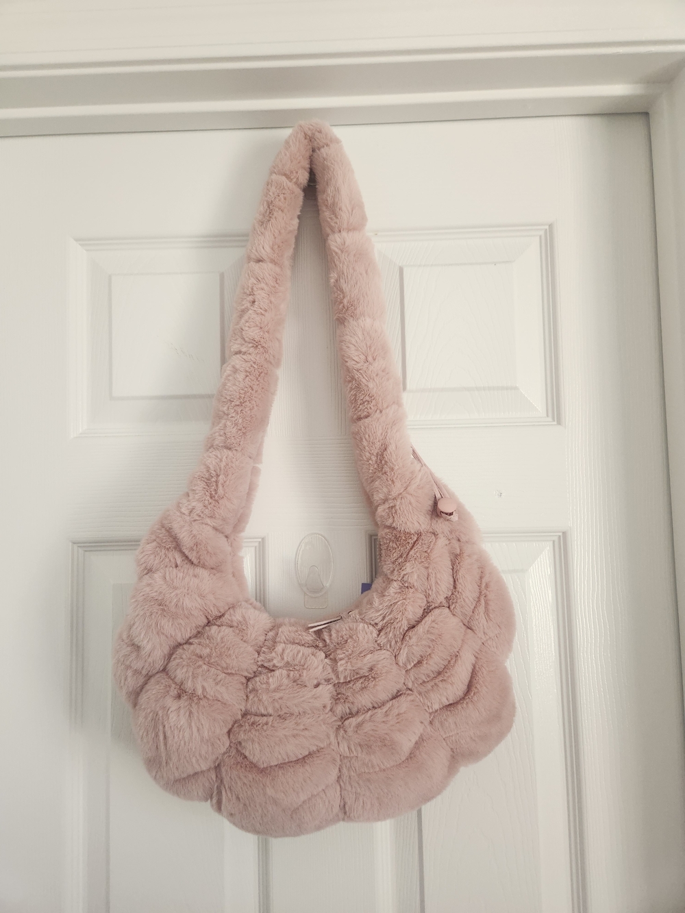 Plush Faux Fur Extending Pink Shoulder Bag